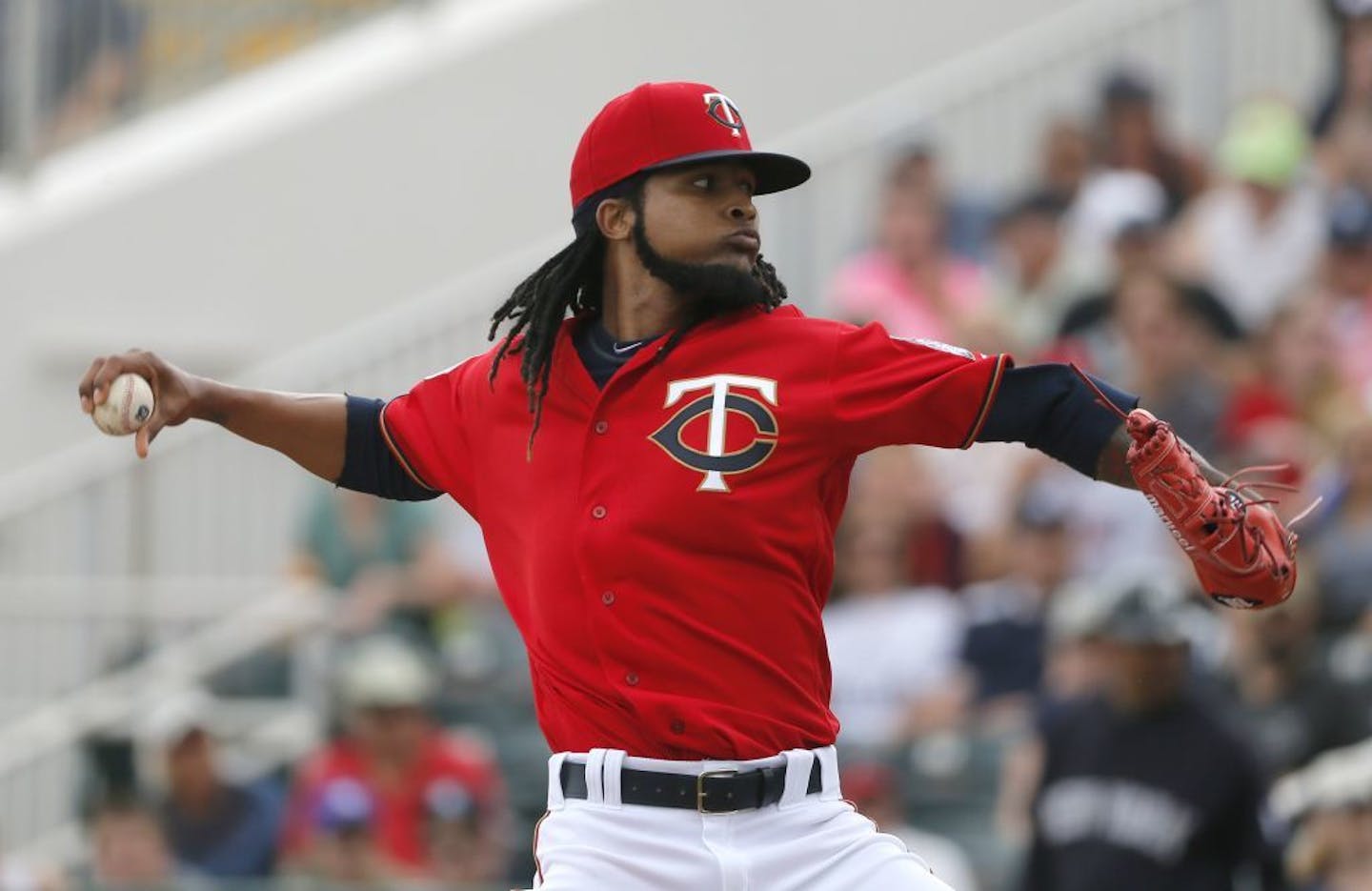 Twins starter Ervin Santana worked against the New York Yankees in the first inning Sunday.