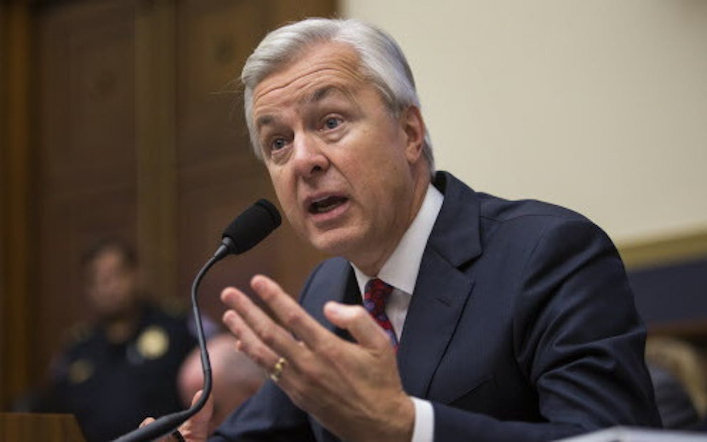 John Stumpf, the chief executive of Wells Fargo, testifies before the House Financial Services Committee investigating Wells Fargo's opening of millions of unauthorized customer accounts, on Capitol Hill in Washington, Sept. 29, 2016.