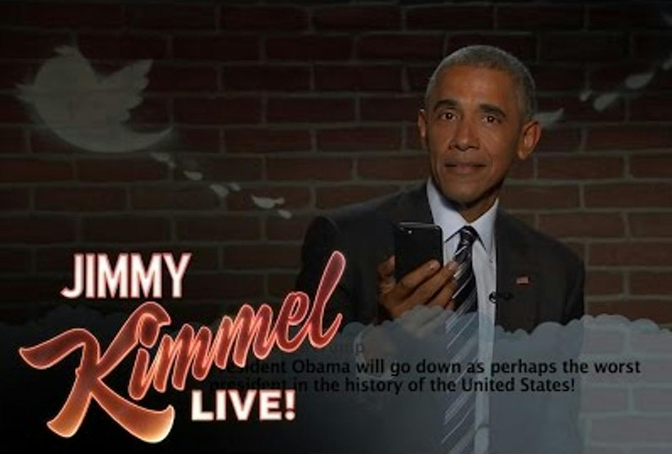President Obama reads "Mean Tweets" on "JImmy Kimmel Live."