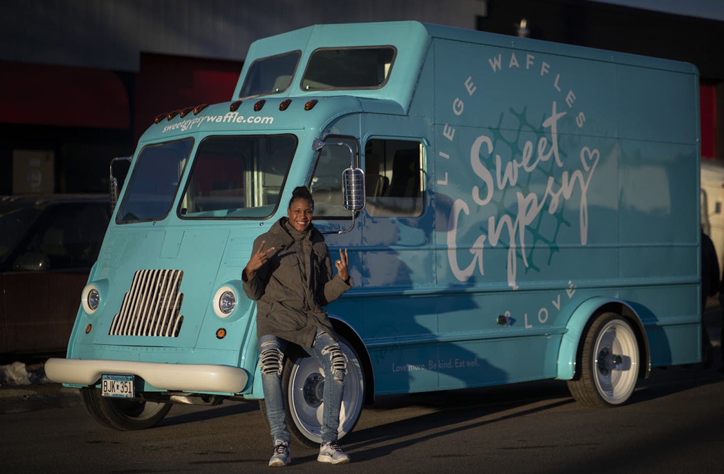 Lynx forward Rebekkah Brunson posed with her new truck Sweet Gypsy, where Liège waffles are made.