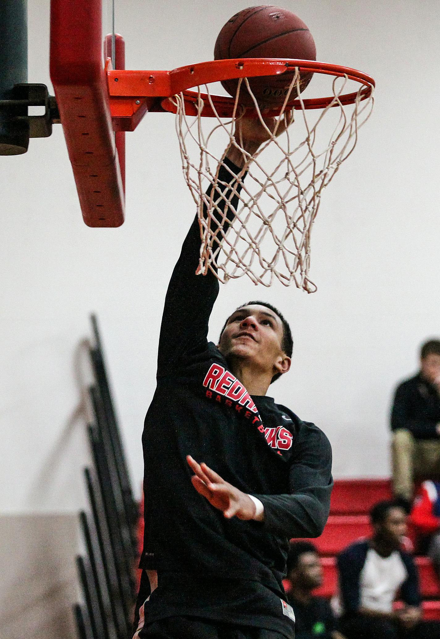 Jalen Suggs plays at the game between Minnehaha Academy and Columbia Heights Thursday. Feb, 23. 2017 at Minnehaha Academy Upper School. ] XAVIER WANG &#x2022; xavier.wang@startribune.com Jalen Suggs, a ninth-grader basketball player who already is one of the best boys' basketball players in the state.