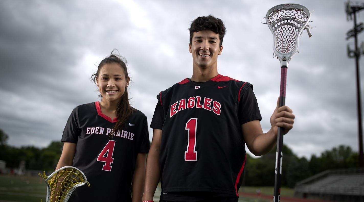 Lacrosse metro players of the year Kacie Riggs and Quentin Matsui , both of Eden Prairie Sunday June 9, 2019 in Eden Prairie,MN.] Jerry Holt &#x2022; Jerry.holt@startribune.com