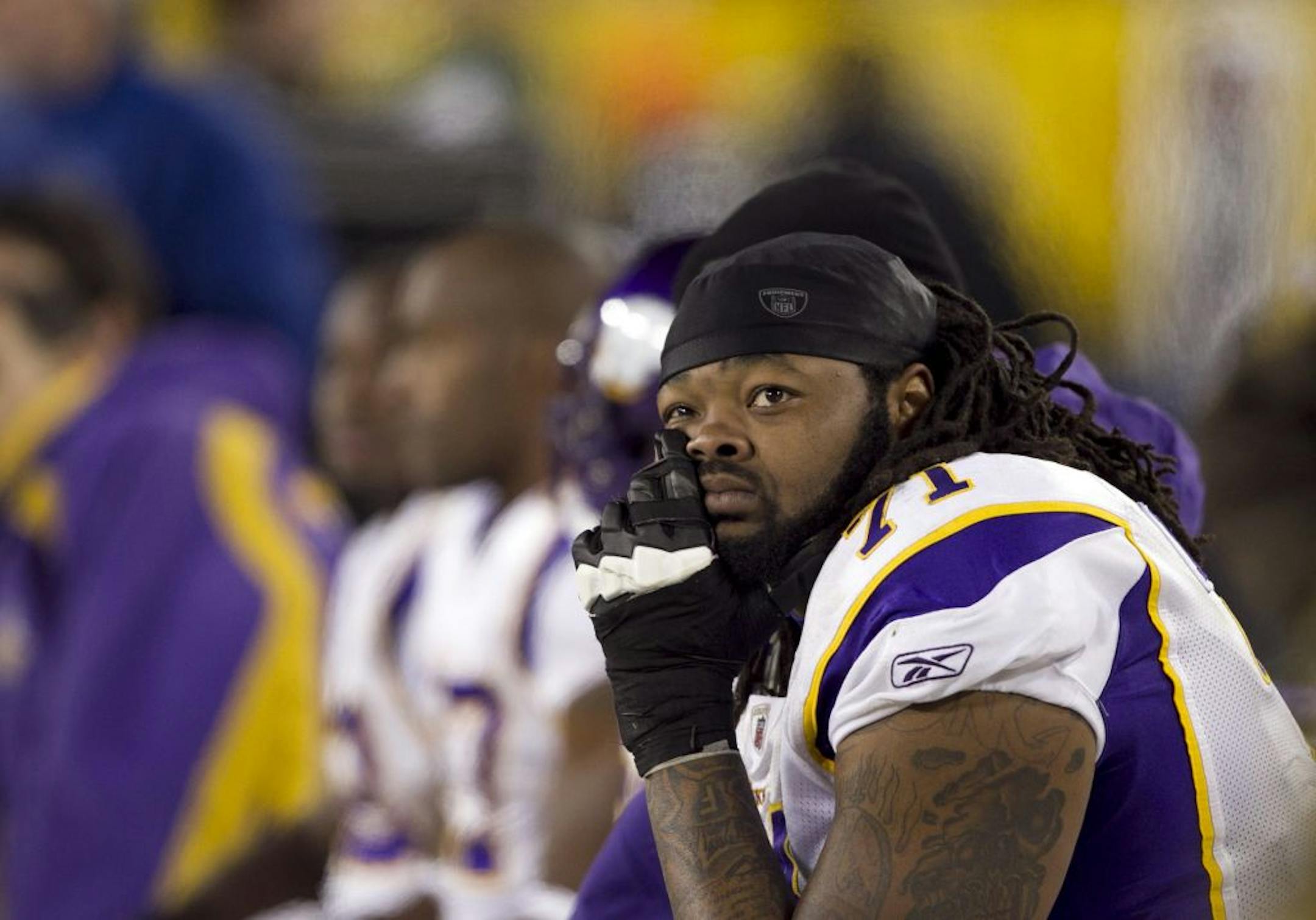 Offensive tackle Phil Loadholt's expression showed the mood of the Vikings during their 45-7 loss to the Packers on Monday night.