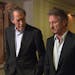 This Jan. 14, 2016 image released by CBS News/60 Minutes shows Charlie Rose, left, with actor Sean Penn during an interview in Santa Monica, Calif., a