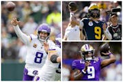 The Vikings can choose from among quarterback strategies that involve, clockwise from left, Kirk Cousins, J.J. McCarthy or Michael Penix Jr., or some 