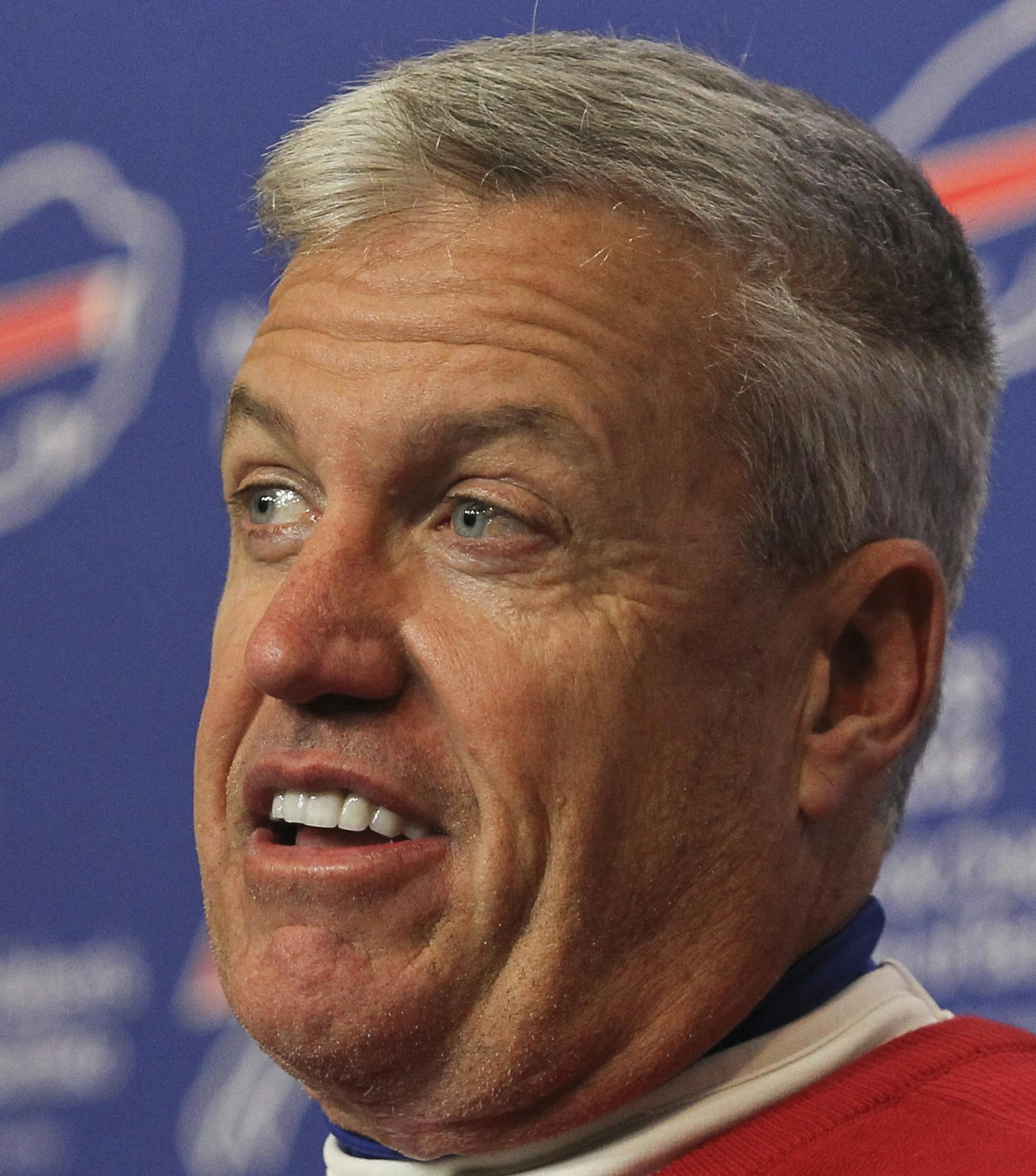 Buffalo Bills head coach Rex Ryan speaks during a news conference after an NFL football game against the New York Jets, Sunday, Jan. 3, 2016, in Orchard Park, N.Y. The Bills won 22-17. (AP Photo/Bill Wippert)