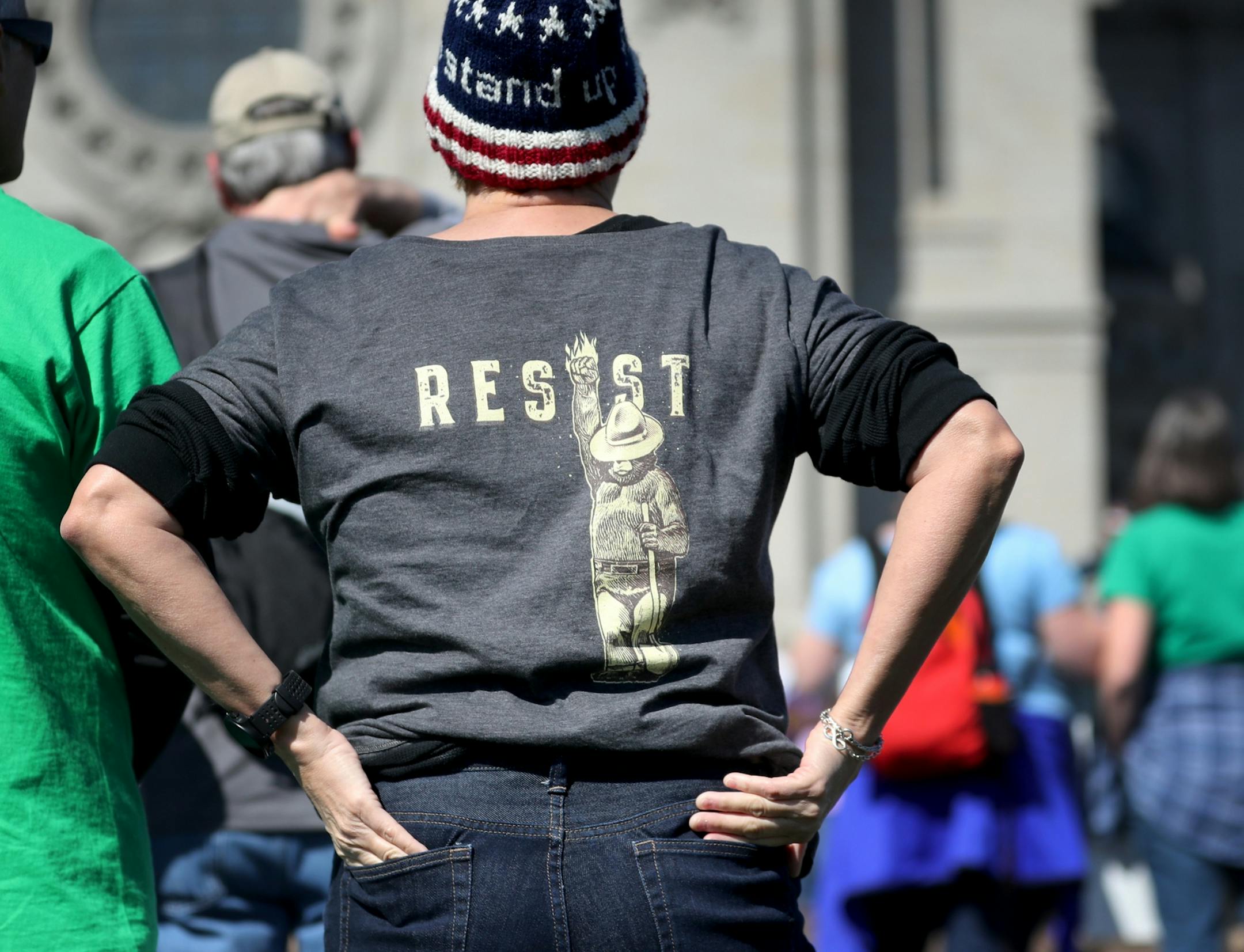 March for Science moved from the start at Cathedral Hill Park to State Capitol, with an estimated 10,000 or more joining to champion the role of science in American life. Here, creative shirts and signs abounded at the March for Science Saturday, April 22, 2017, in St. Paul, MN.