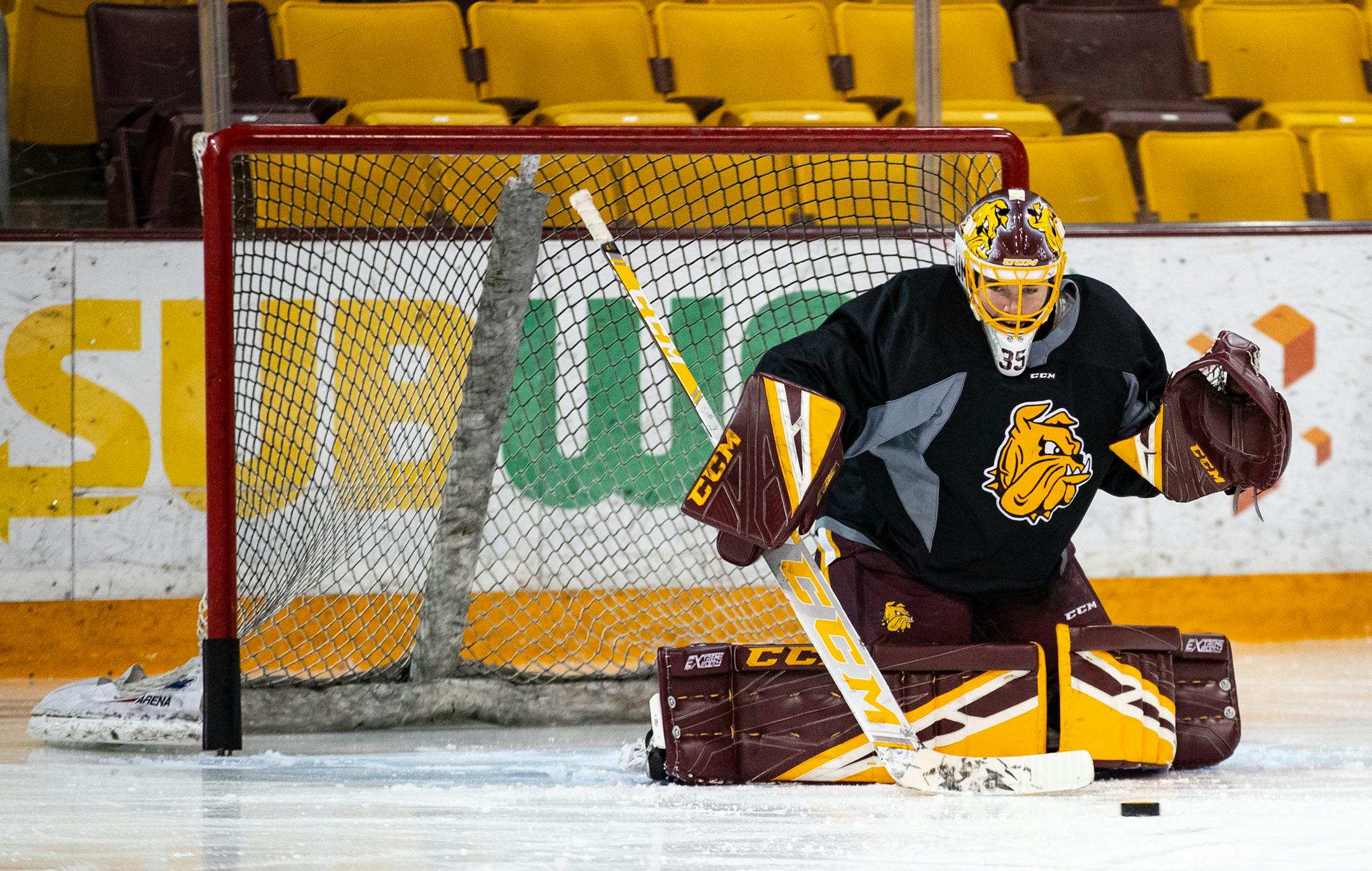 Minnesota Duluth goalie Maddie Rooney practiced in October.