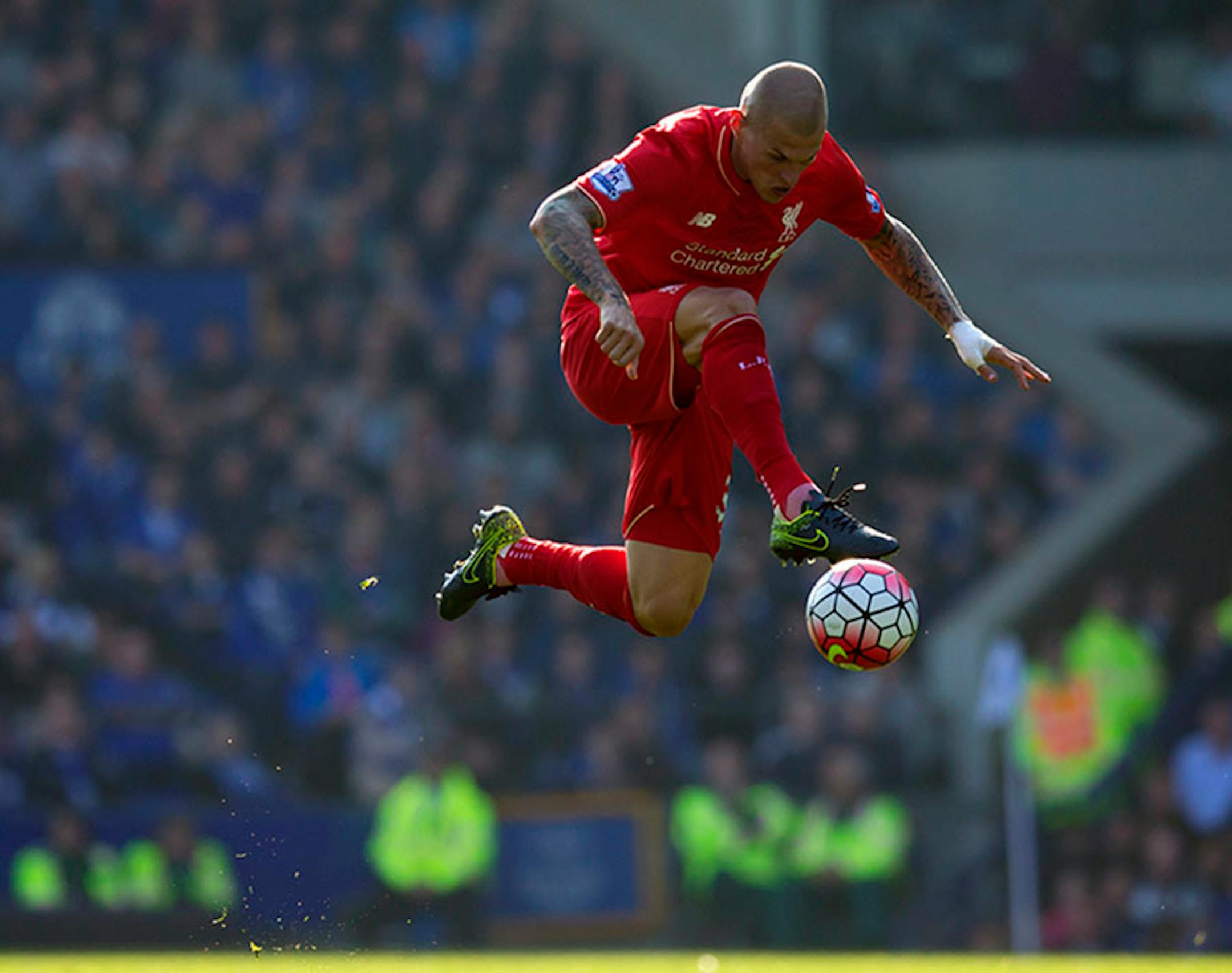 Liverpool's Martin Skrtel controls a ball during the English Premier League soccer match between Everton and Liverpool at Goodison Park Stadium, Liverpool, England, Sunday Oct. 4, 2015. (AP Photo/Jon Super)