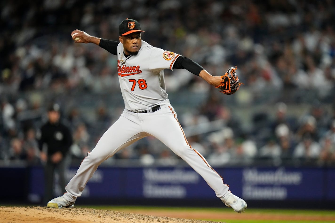 Baltimore Orioles' Yennier Cano (78) during the eighth inning of a baseball game against the New York Yankees Tuesday, May 23, 2023, in New York. (AP Photo/Frank Franklin II)