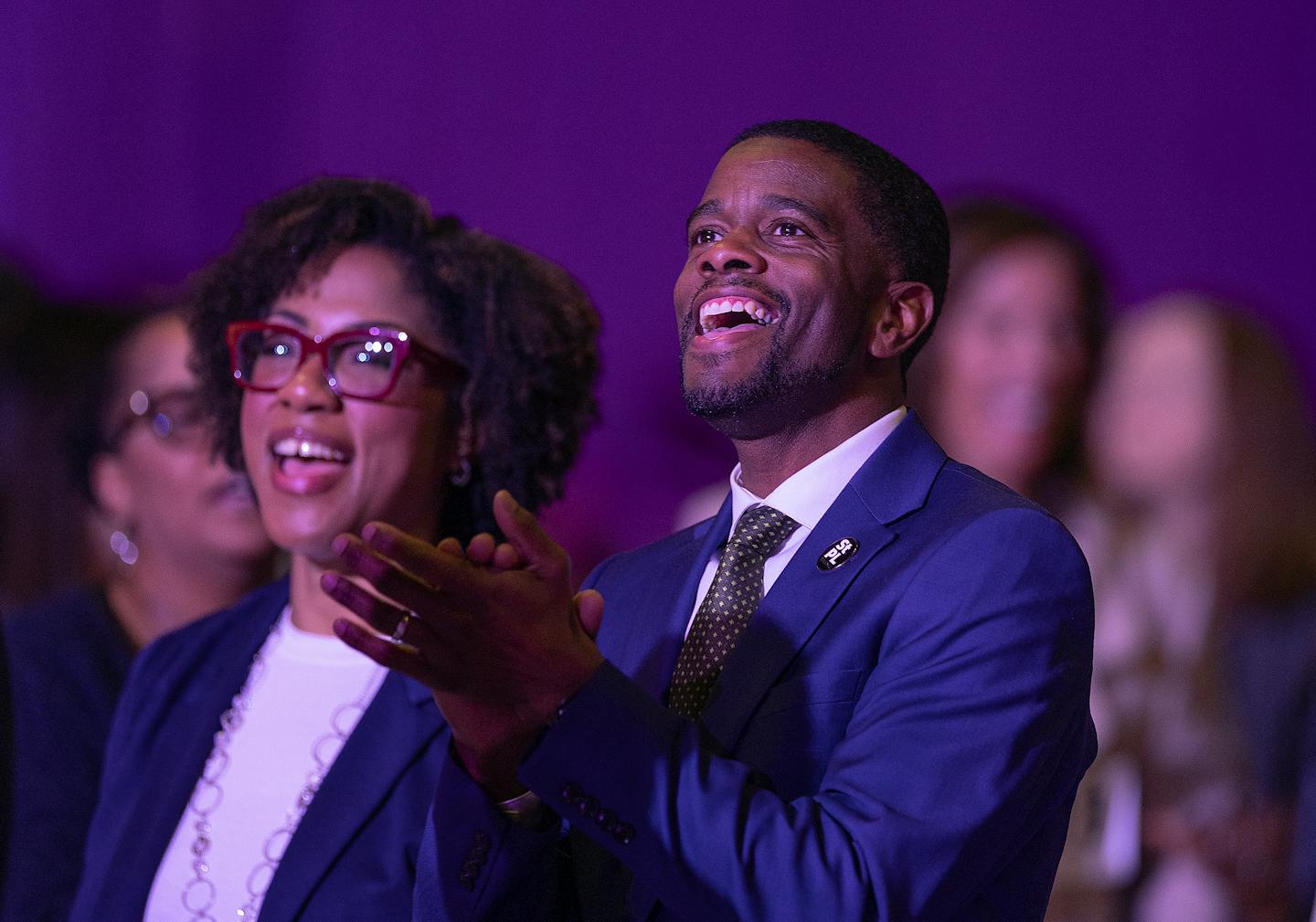 St. Paul Mayor Melvin Carter celebrates and sings after the end of the 34th Annual Dr. Martin Luther King Jr. Holiday Breakfast at the Minneapolis Convention Center in Minneapolis, Minn., on Monday, Jan. 15, 2024. Dias is an activist, author, contributor, cultural influencer, speaker, founder, and producer. ] Elizabeth Flores • liz.flores@startribune.com