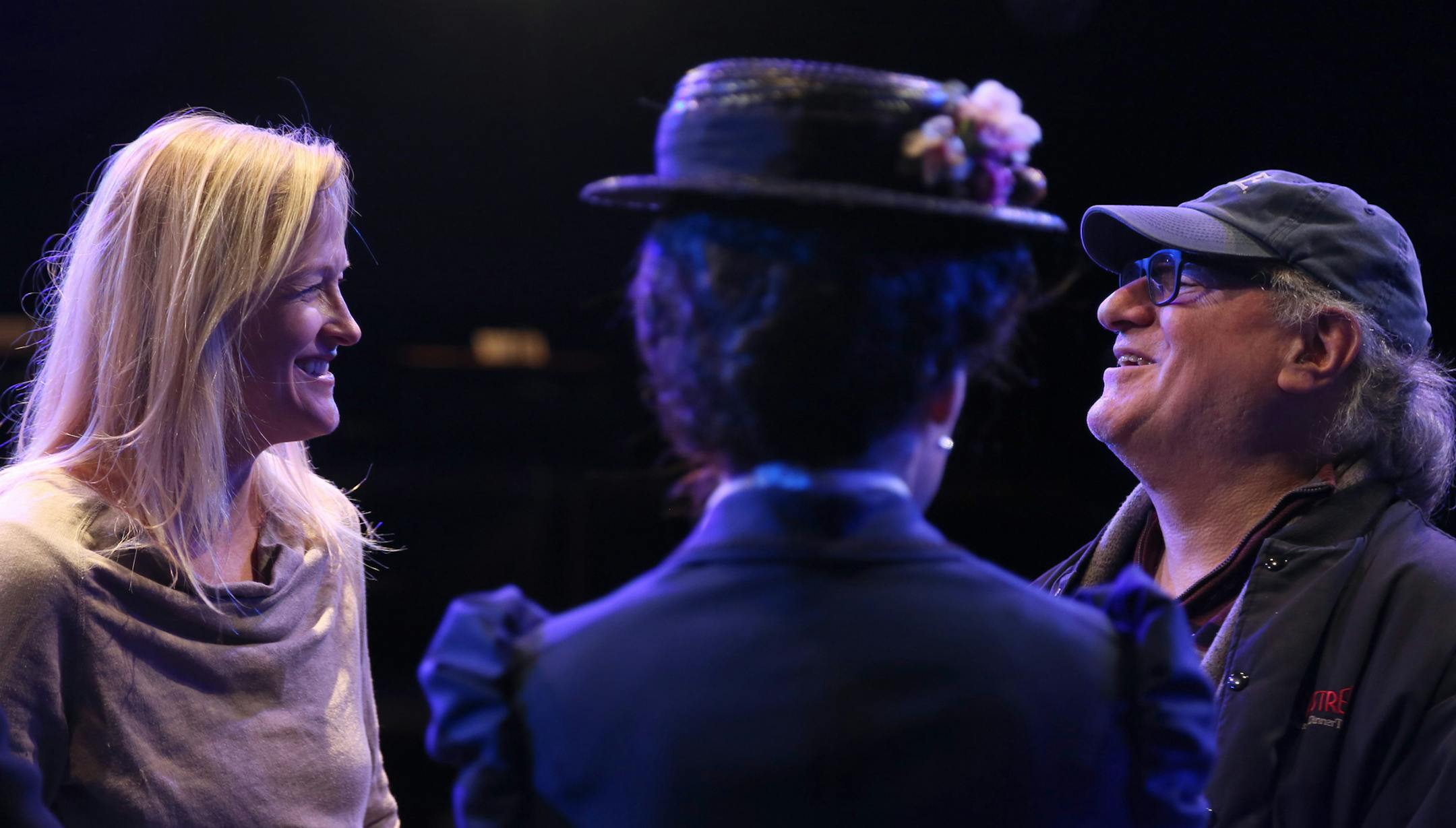 Tamara Kangas Erickson laughed with director Michael Brindisi as he went over some staging pieces of Mary Poppins ] (KYNDELL HARKNESS/STAR TRIBUNE) kyndell.harkness@startribune.com Rehearsal of Mary Poppins at the Chanhassen Dinner Theater in Chanhassen Min., Wednesday, March 25, 2015