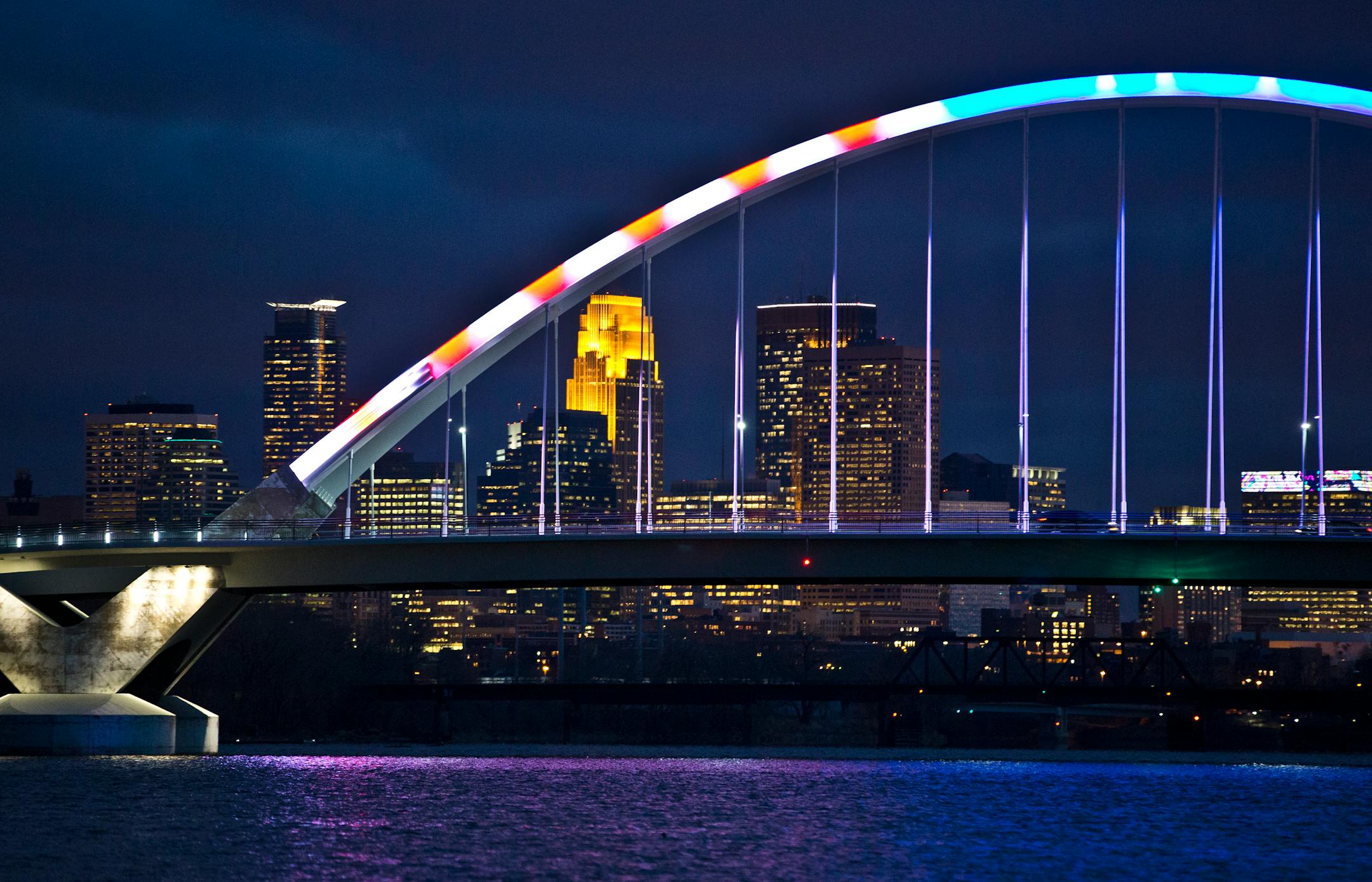 Lowry Avenue bridge in Minneapolis was lit up red, white and blue in honor of Veterans Day on Nov. 12, 2012.