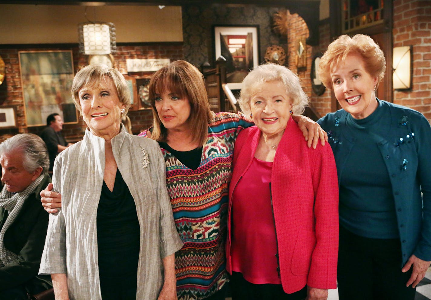 Cloris Leachman, Valerie Harper, Betty White and Georgia Engel on the set of "Hot in Cleveland"