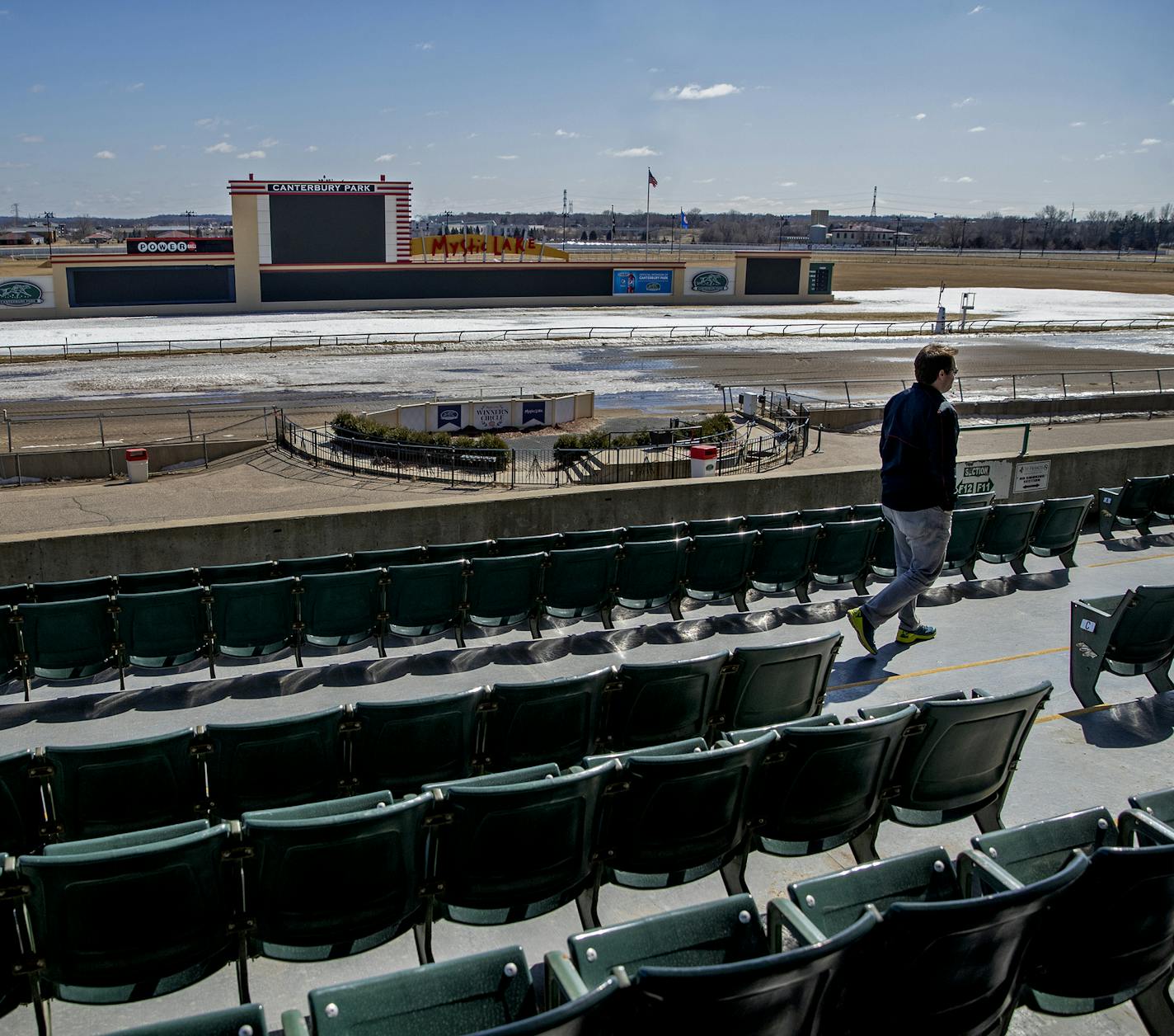 Vice President of Operations Andrew Offerman, was feeling the stress of the economic impact due to the Coronavirus Pandemic as he made his way around Canterbury Park , Friday, March 20, 2020 in Shakopee, MN. ] ELIZABETH FLORES &#x2022; liz.flores@startribune.com