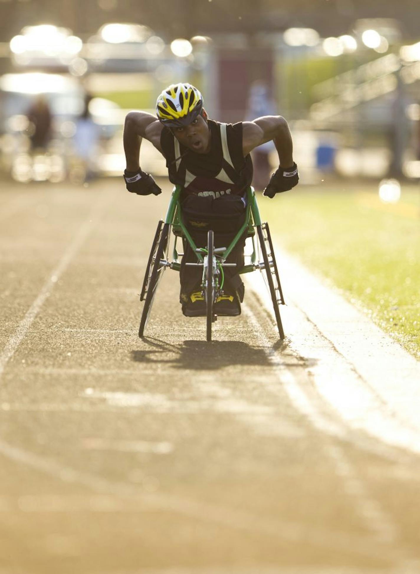 Mark Braun approached the finish line in the 800 meter race during a track meet at Irondale High School last week.