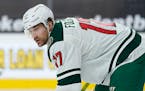 Minnesota Wild left wing Marcus Foligno (17) plays against the Vegas Golden Knights in an NHL hockey game Monday, March 1, 2021, in Las Vegas. (AP Pho