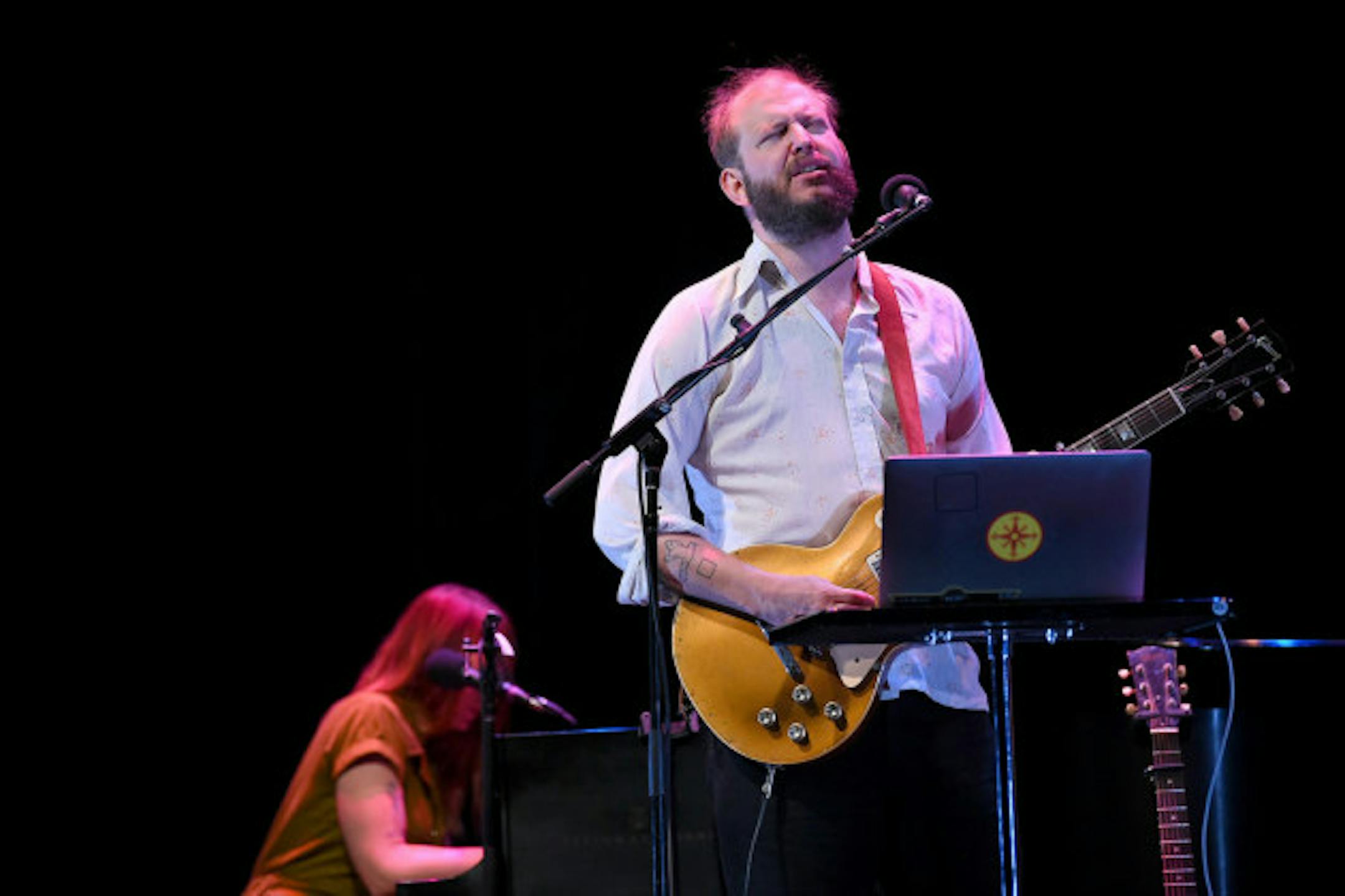Justin Vernon, with Jenn Wasner on piano, last year at the New Yorker Festival. / Ben Gabbe, Getty Images/TNS