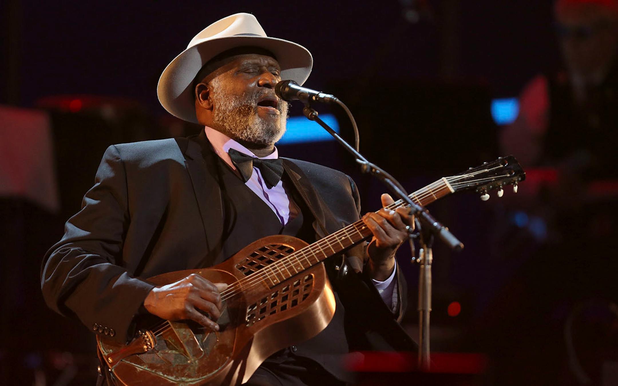 Taj Mahal performs at the 60th annual Grammy Awards at Madison Square Garden on Sunday, Jan. 28, 2018, in New York.
