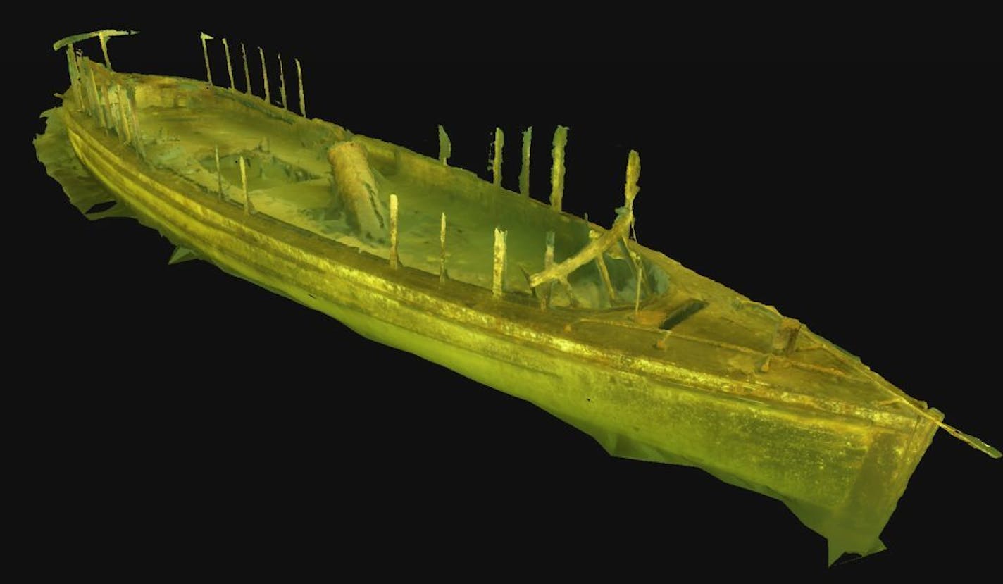 An image taken from a 3-D model of the Hopkins, a shipwreck in Lake Minnetonka.