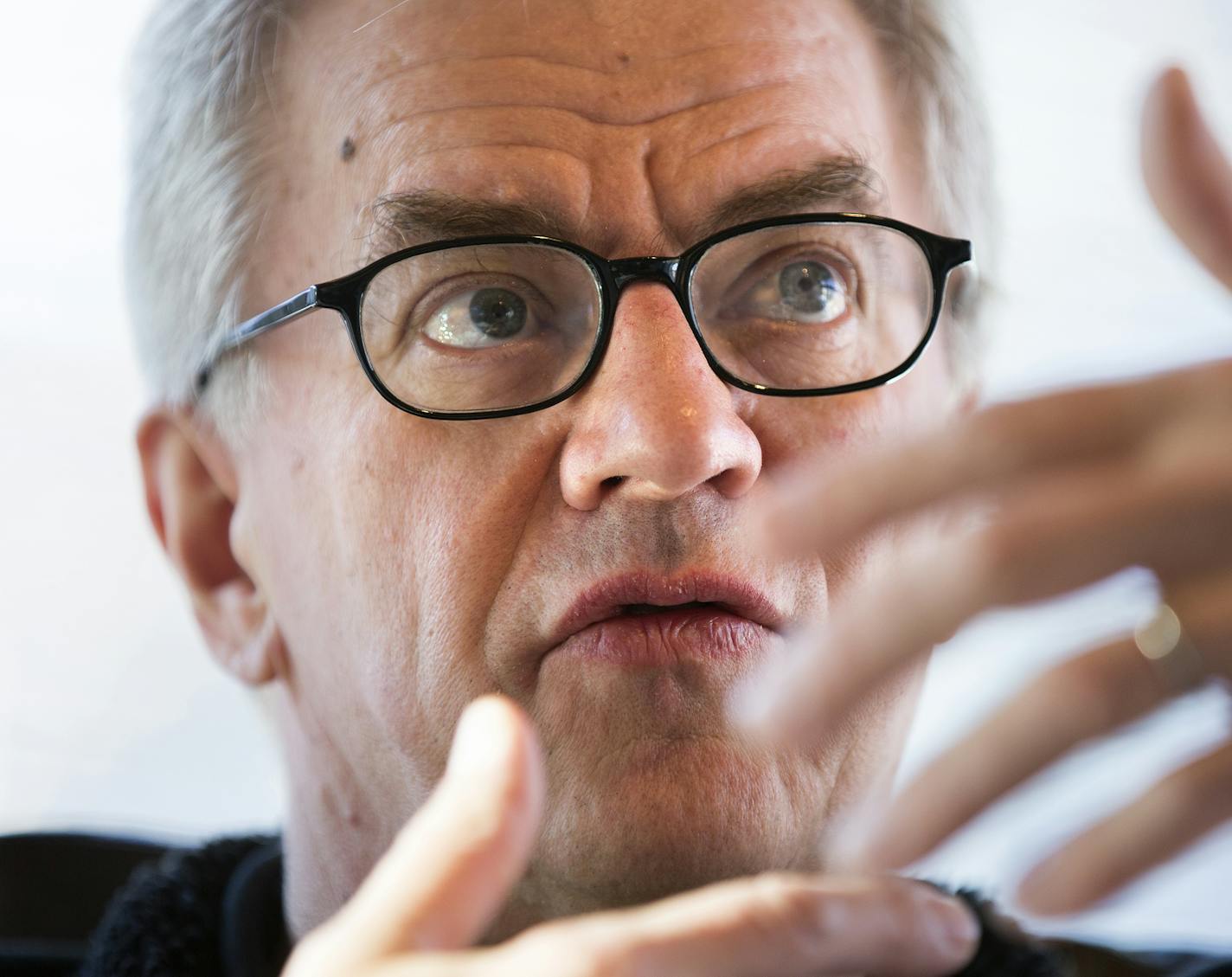 Osmo Vanska, conductor of the Minnesota Orchestra, talks with the media before rehearsal for the 12th annual Minnesota Orchestra Composer Institute concert at Orchestra Hall Auditorium in Minneapolis on Thursday, January 15, 2015. The concert will take place at 8 p.m. on Friday, January 16. ] LEILA NAVIDI leila.navidi@startribune.com / ORG XMIT: MIN1501151407073087