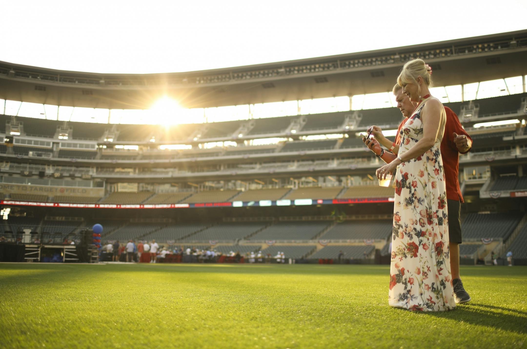 Ron Laudner, Tim Laudner's cousin strolled out to center field with Kathy Douglass during the Twins' 1987 Summer Celebration Thursday night.