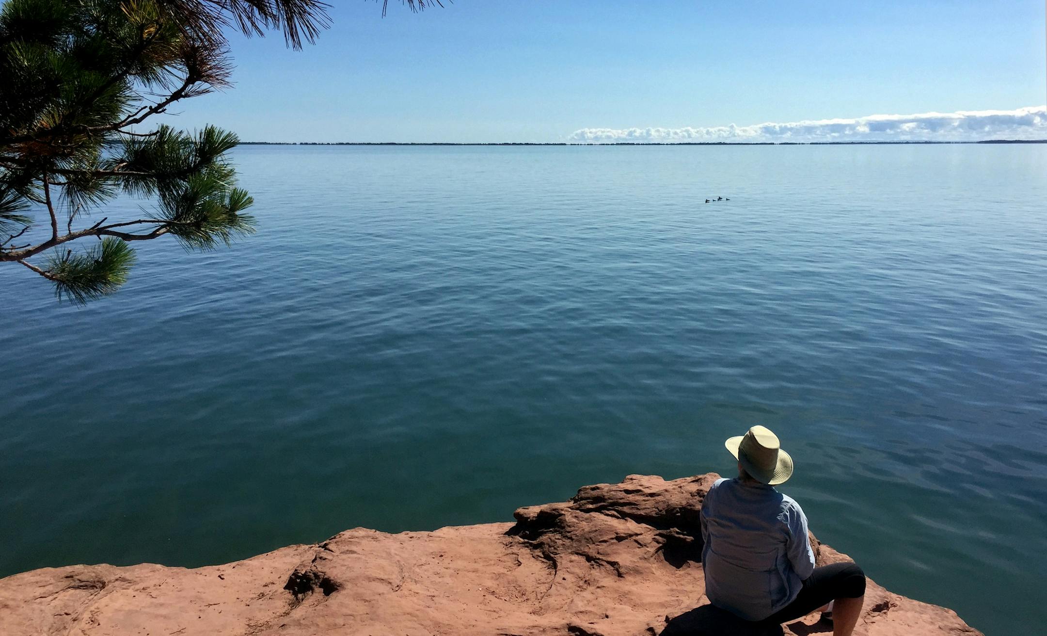 Looking out at Chequamegon Bay on Lake Superior near Bayfield, Wisconsin on August 5, 2015. Opponents of a possible large scale livestock facility in the Lake Superior watershed are worried that pollutants will run into a trout stream and Fish Creek, which empties into the Bay close to the intake pipe for Ashland's drinking water. ] DEB PASTNER/STAR TRIBUNE ORG XMIT: MIN1508101324050554