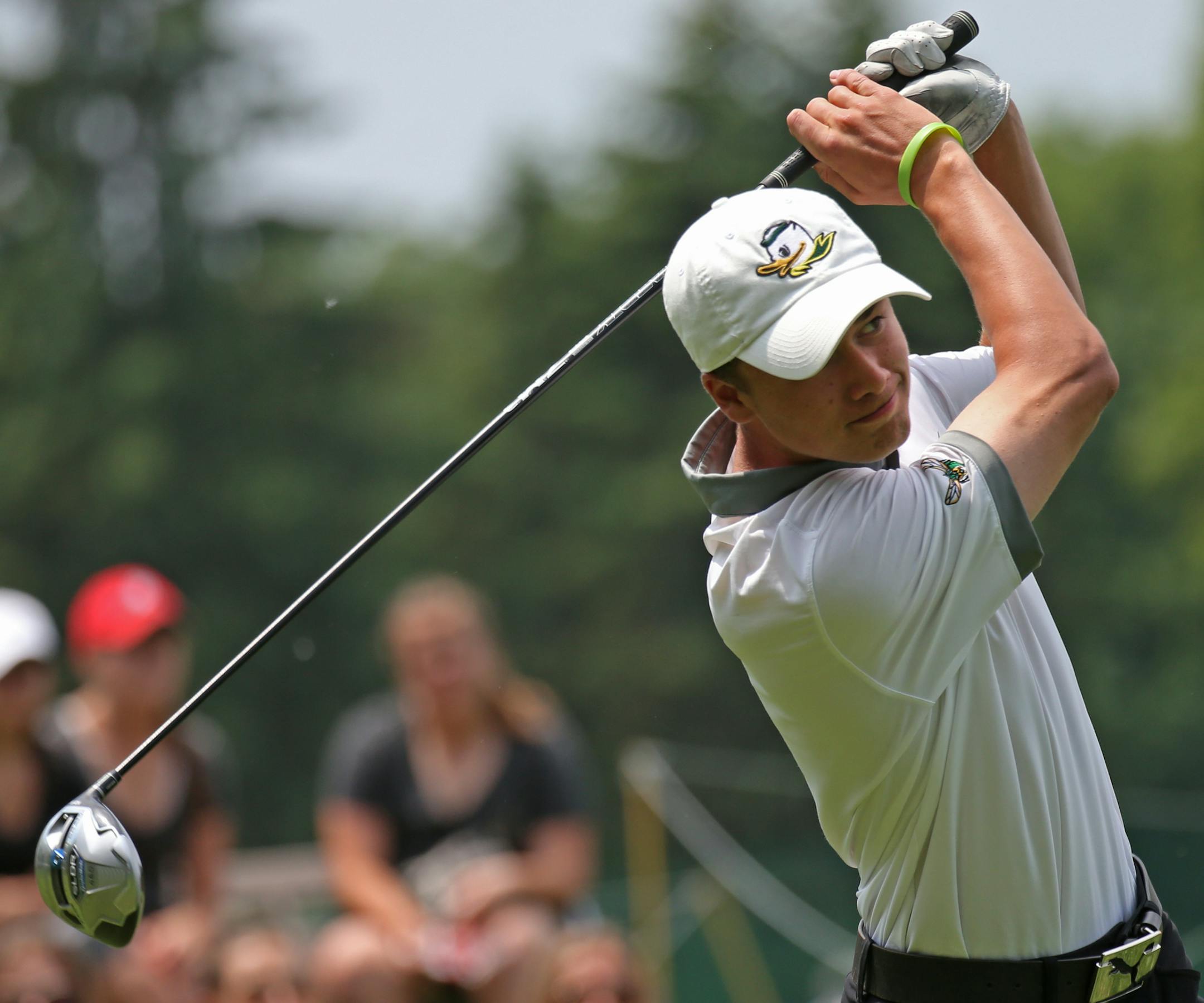 Sam Foust of Edina drove on the first hole of the east course, during the second day of the Boys Class AAA Golf Tournament, Bunker Hills Golf Course, Coon Rapids MN.] Bruce Bisping/Star Tribune bbisping@startribune.com Sam Foust/roster.