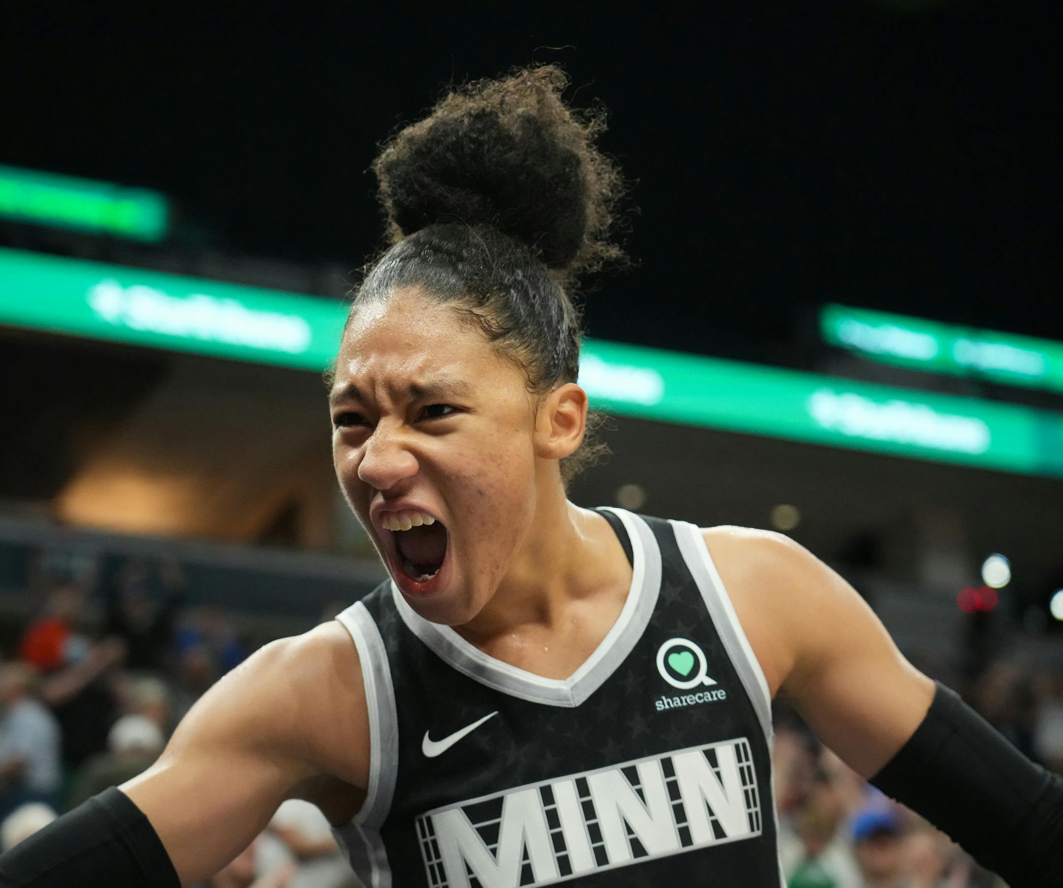Minnesota Lynx forward Aerial Powers (3) reacts at the buzzer. The Minnesota Lynx defeated the defending WNBA champion Chicago Sky.