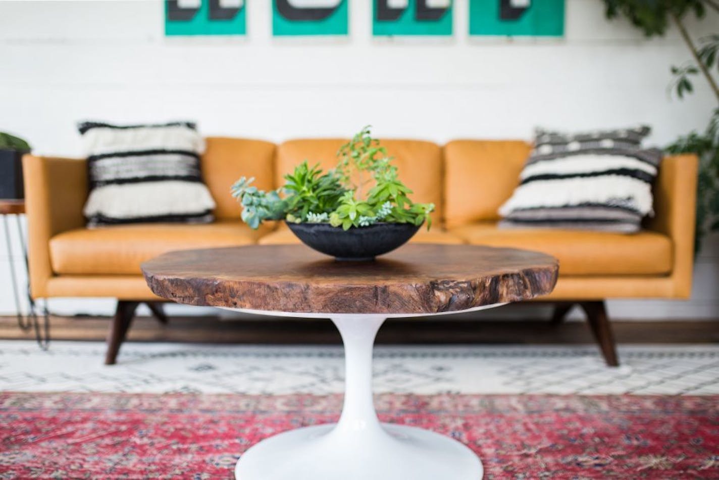 Timber & Tulip's one-of-a-kind natural modern wood furniture and maker/owner Brianne Boettner. Credit Belen Fleming