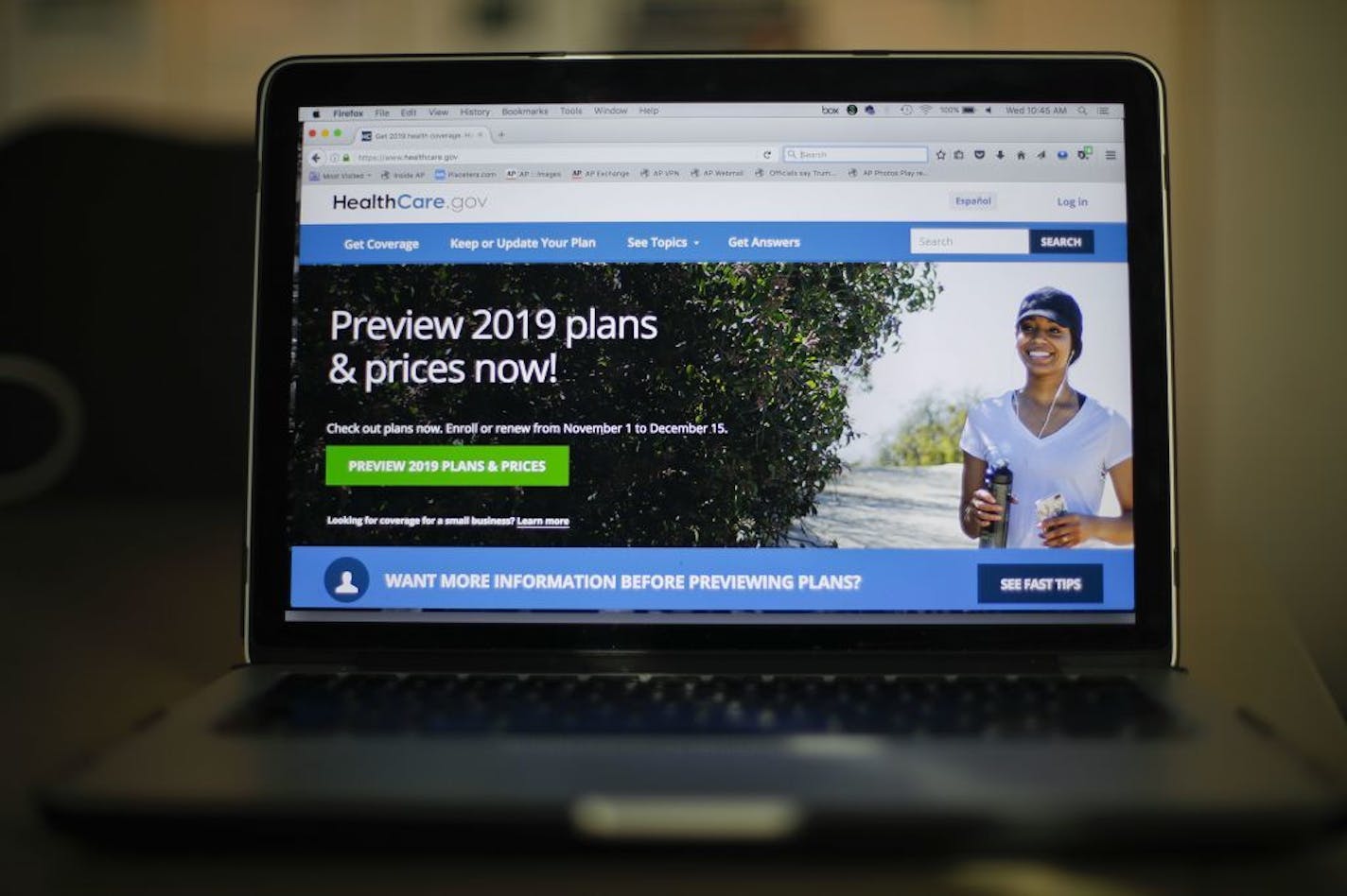 The HealthCare.gov website is photographed in Washington, Wednesday, Oct. 31, 2018. Health insurance sign-ups for the Affordable Care Act are down with just a few days left to enroll in most states, even though premiums are stable, consumers have more choice, and millions of uninsured people can still get financial help. The nation's uninsured rate could edge up again.