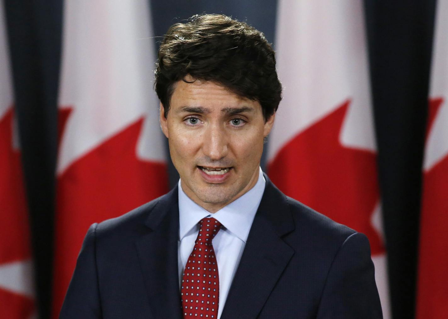 FILE- In this May 31, 2018, file photo, Canadian Prime Minister Justin Trudeau speaks during a news conference in Ottawa, Ontario. Canada announced Friday, June 29, billions of dollars in retaliatory tariffs against the U.S. in response to the Trump administration's duties on Canadian steel and aluminum, saying Friday it won't back down. (Patrick Doyle/The Canadian Press via AP, File)