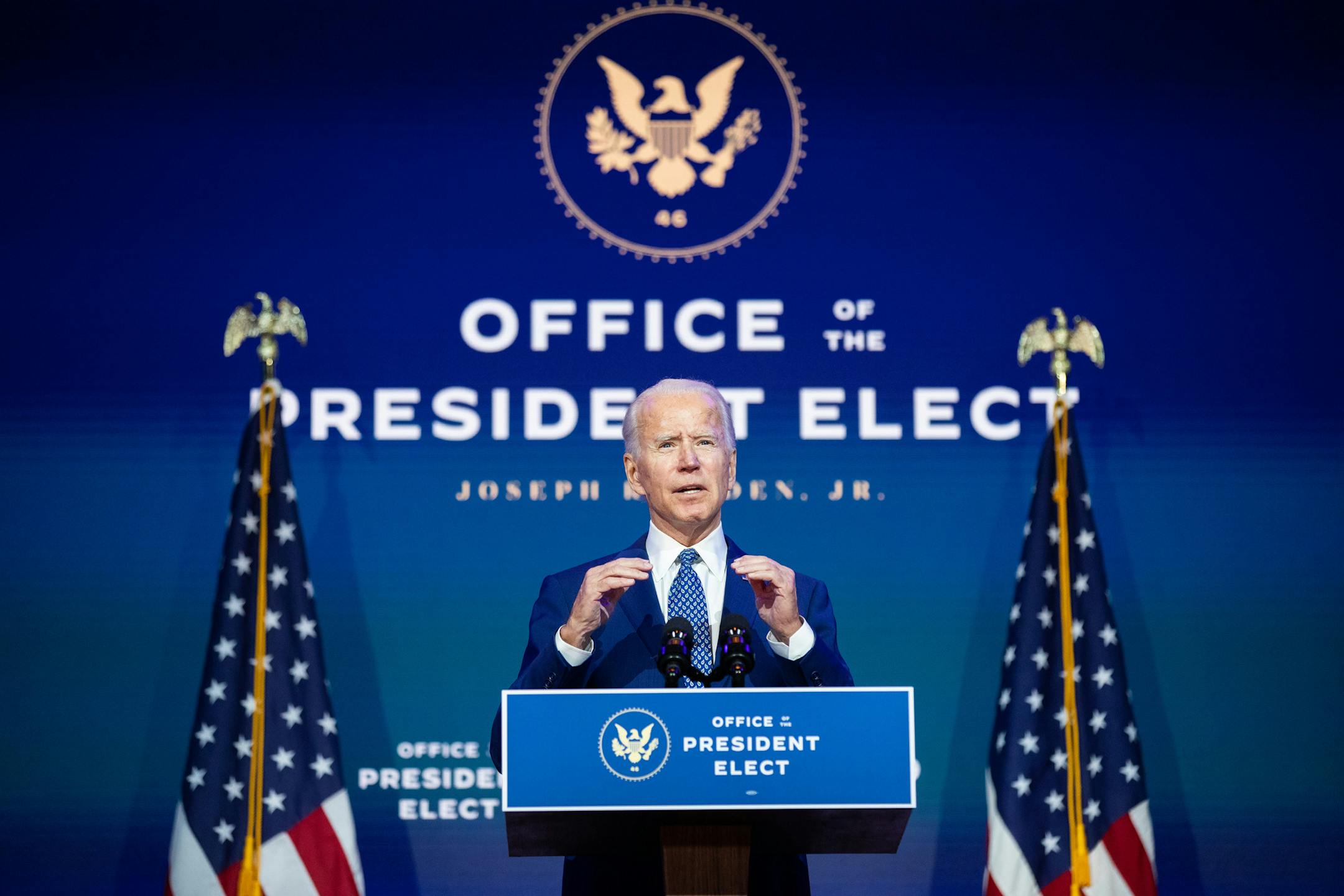 President-elect Joe Biden speaks at The Queen theater in Wilmington, Del., on Nov. 9, 2020. The incoming administration has proposed a series of changes that could affect more than 42 million student loan borrowers. (Amr Alfiky/The New York Times)