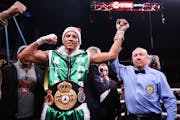 David Morrell Jr. celebrated his second-round knockout of Sena Agbeko on Saturday night at the Armory.