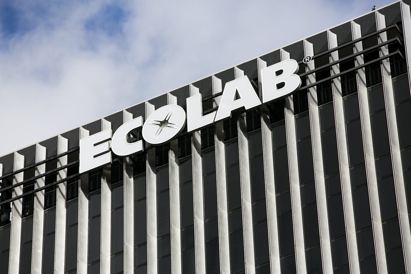 A logo sign outside of the headquarters of Ecolab, Inc., in St. Paul, Minnesota on October 24, 2015. Photo by Kristoffer Tripplaar *** Please Use Credit from Credit Field ***