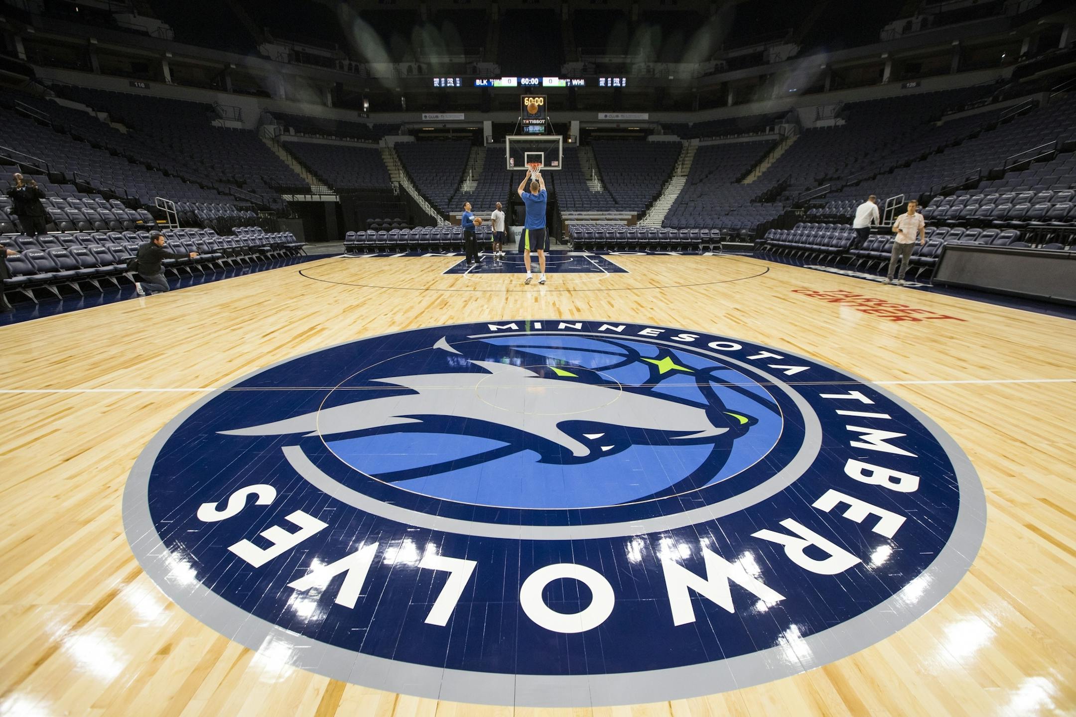 The new basketball court at Target Center.