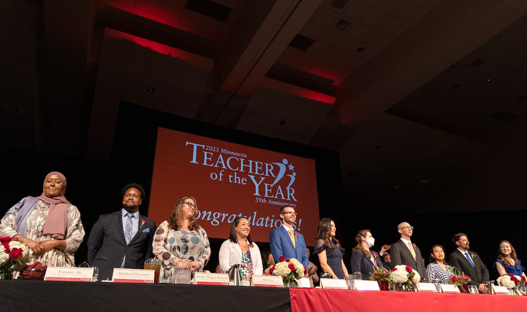 Teacher of the Year finalists are acknowledged during a banquet to name the 2023 Minnesota Teacher of the Year Sunday, May 7, 2023, at The River Center in St. Paul.