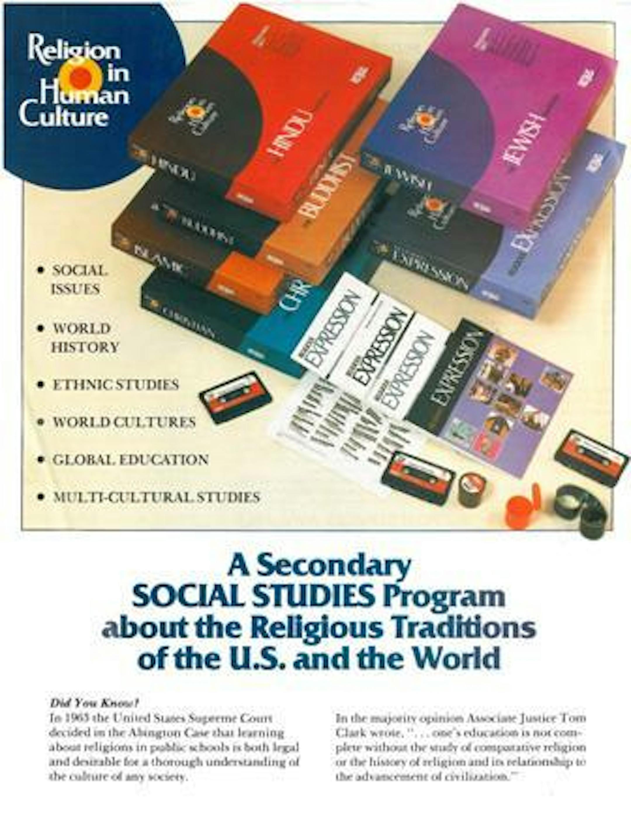 Photo of World Religions Curriculum Development Center books and materials.