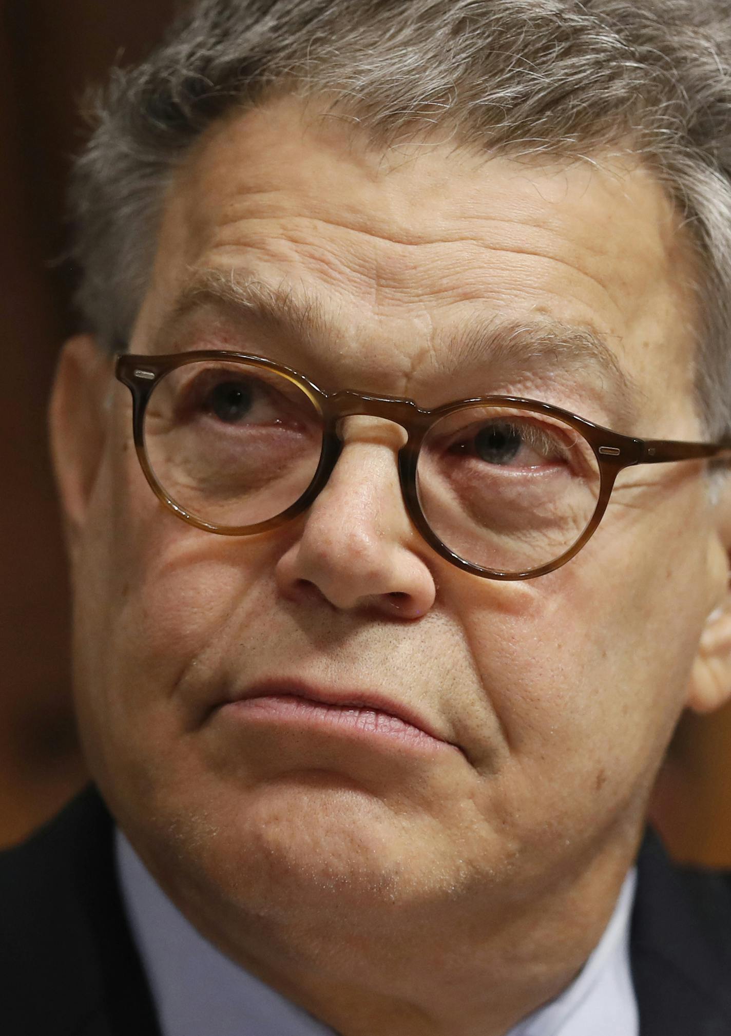 FILE - In this Sept. 20, 2017, file photo, Sen. Al Franken, D-Minn., listens during a hearing on Capitol Hill in Washington. Franken, facing fresh allegations of sexual misconduct and vanishing support from fellow Democrats, appears on the brink of resigning from the Senate. Franken's office said he will make an announcement Thursday, Dec. 7, 2017, in a speech on the Senate floor. (AP Photo/Alex Brandon, File)