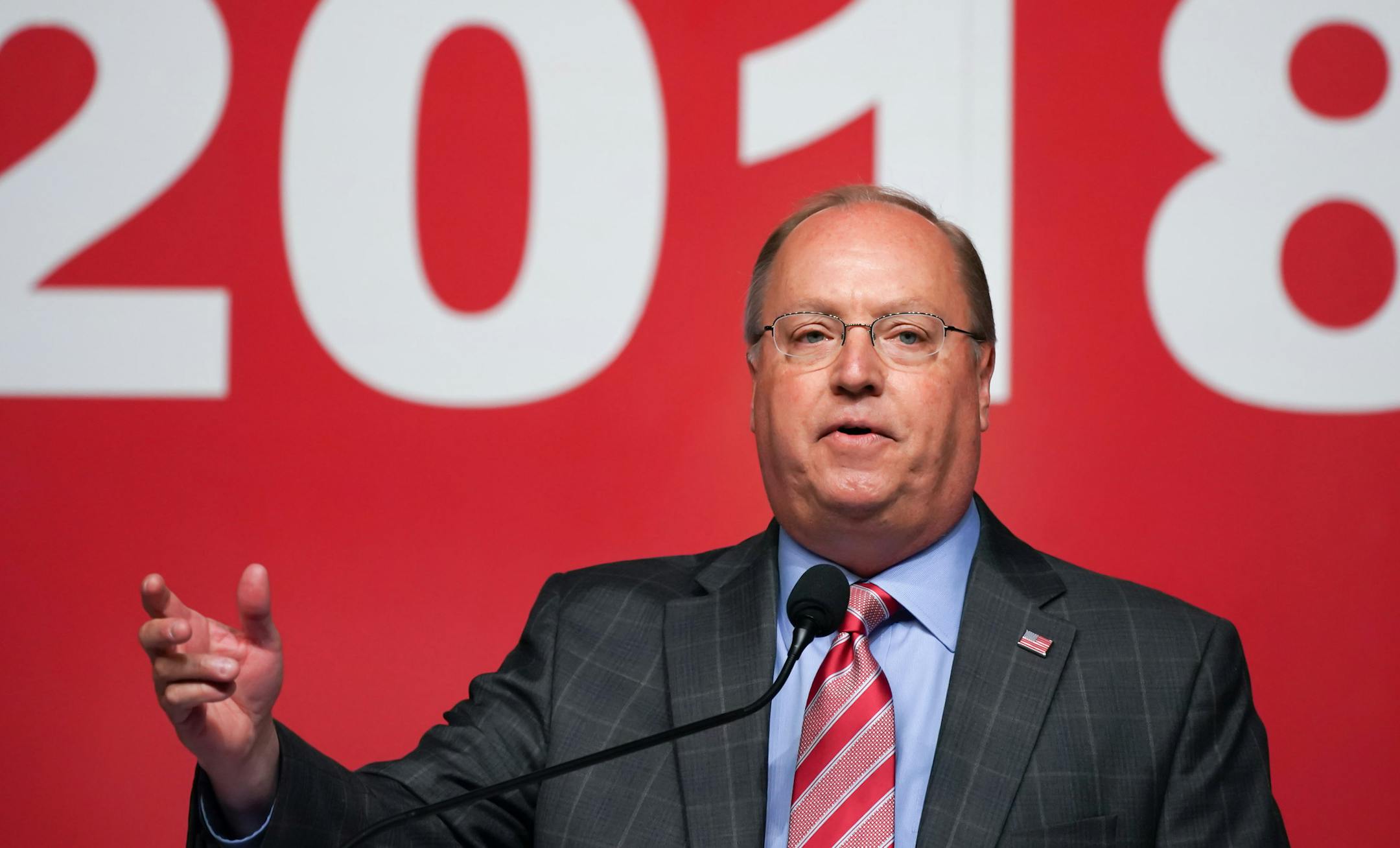 Endorsed Republican candidate for congress in the first district Jim Hagedorn spoke at the State Republican convention in Duluth. ] GLEN STUBBE ï glen.stubbe@startribune.com Saturday, June 2, 2018