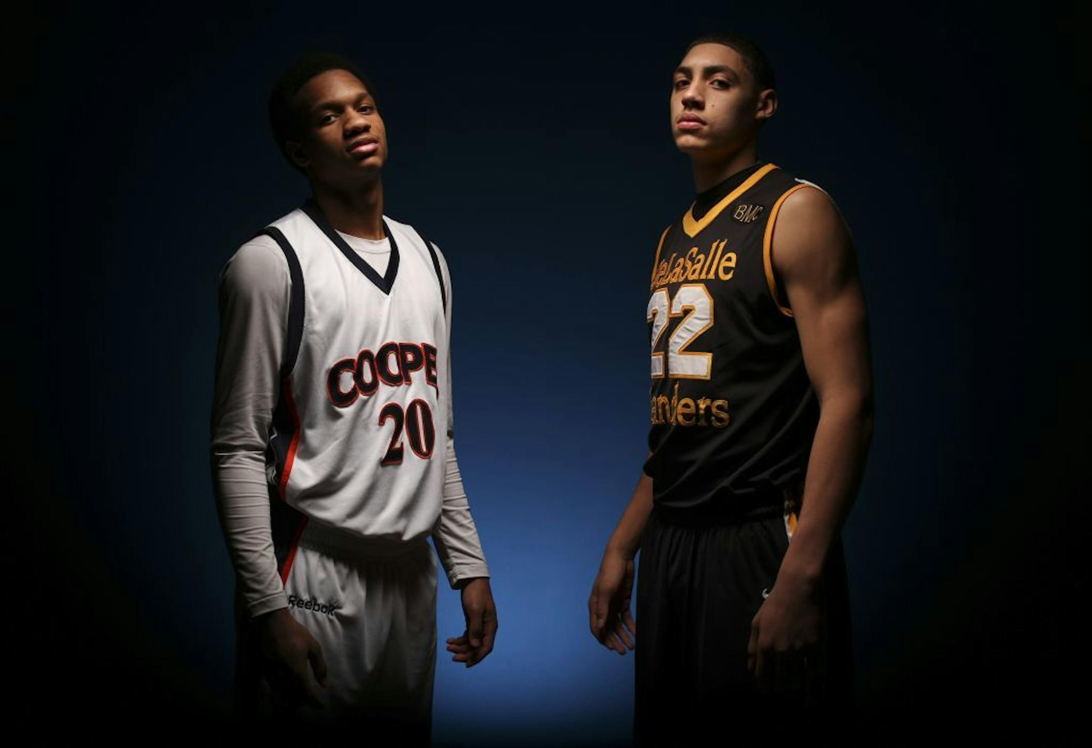 Top high school basketball recruits Rashad Vaughn, left of Robbinsdale Cooper and Reid Travis of DeLaSalle in Minneapolis.