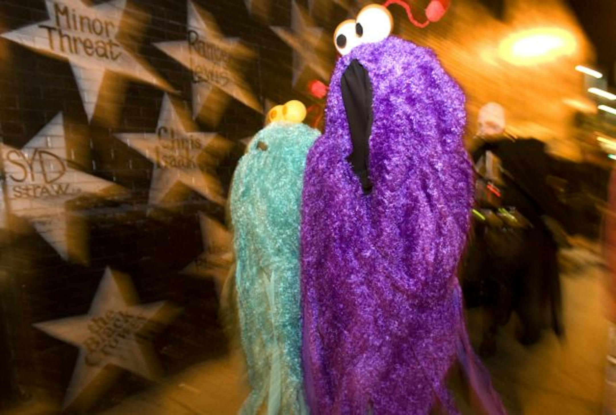 Googly-eyed Halloween revelers outside First Avenue in Minneapolis
