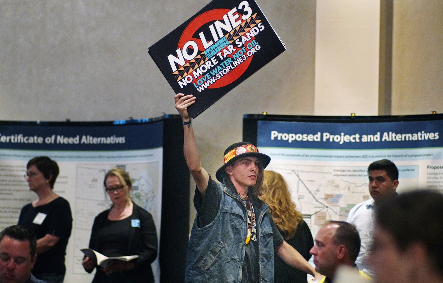 "I don't think any pipeline is safe," says Tyler Thunder, who is Cree, and lives in Bemidji.] Honor the Earth, a national, Indigenous-led environmental non-profit organization founded by Winona LaDuke and based on the White Earth Reservation in Northern Minnesota, and other groups and individuals opposed to the new Enbridge Energy Pipeline 3 will speak and demonstrate today in opposition during the Minnesota Department of Commerce meeting about the Draft Environmental Impact Statement (DEIS).Ric