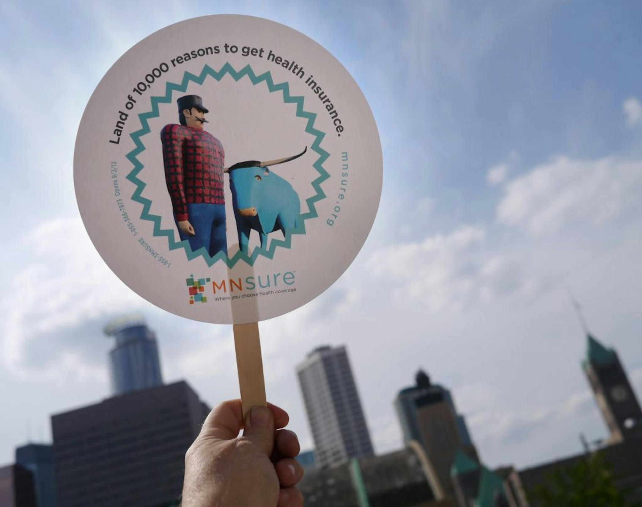 MNsure's marketing campaign featured Paul Bunyan and Babe the Blue Ox.