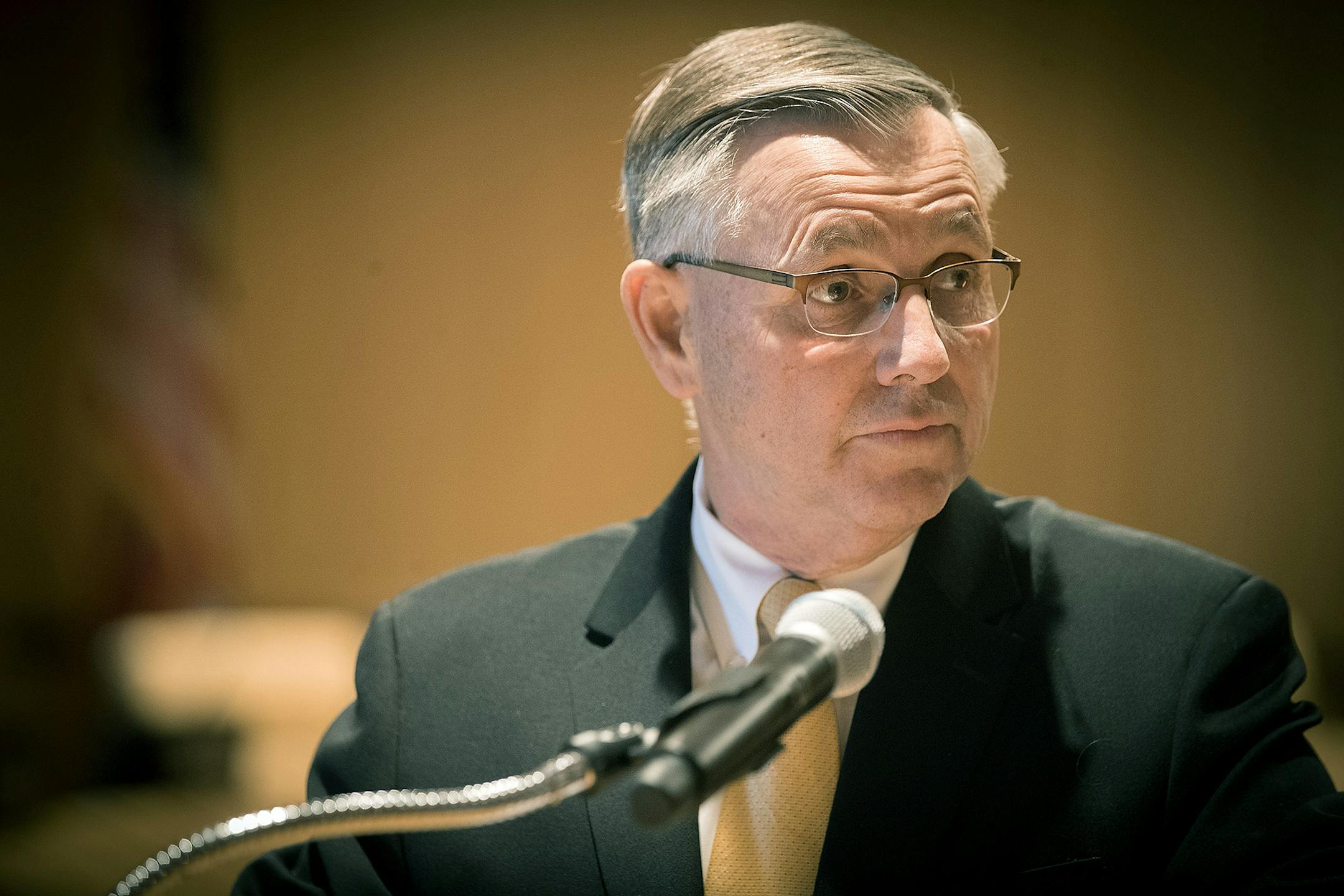 University of Minnesota Board of Regents Chair Dean Johnson addressed the media regarding the unofficial inquiry into a reported leak of confidential information at the McNamara Center, Thursday, May 11, 2017 in Minneapolis, MN. ] ELIZABETH FLORES &#xef; liz.flores@startribune.com