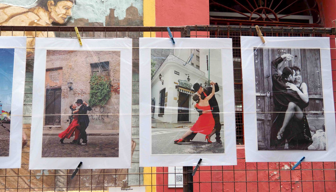 Tango history, souvenirs, and grilled beef smoke abound in the La Boca district of Buenos Aires, a birthplace of the still-popular dance. Photo by Linda Nash, special to the Star Tribune