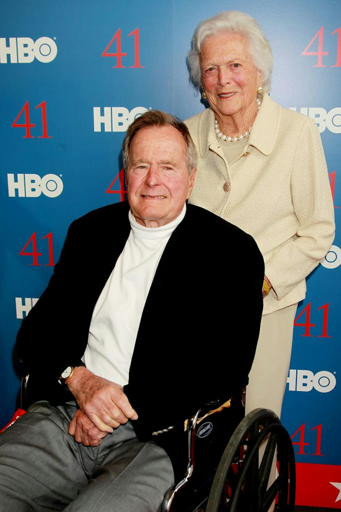 This image released by Starpix shows President George H.W. Bush, and his wife Barbara, at the premiere of the HBO documentary "41" in Kennebunkport, Maine, Tuesday, June 12, 2012. The premiere was held on Bush's 88th birthday on the grounds of St. Ann's Church in near the Bush family's summer home. The documentary premieres Thursday at 9:00 p.m. EST on HBO.