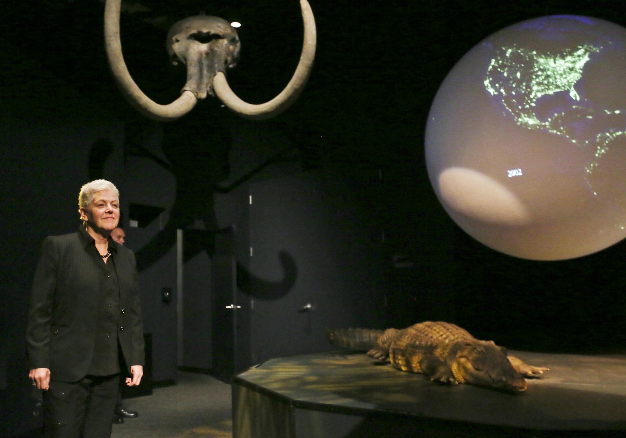Gina McCarthy, the EPA administrator, toured the Science Museum's energy-saving heat-recovery system that reduces the museum's energy use by 80 percent and visited the museum's Science Sphere Wednesday, May 28, 2014, at the Science Museum of Minnesota in St. Paul, MN.](DAVIDJOLES/STARTRIBUNE) djoles@startribune.com Five days before the U.S. Environmental Protection Agency announces major new rules to cut greenhouse gas emissions by coal power plants, its administrator Gina McCarthy will meet wit