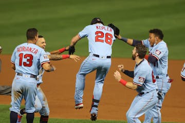 Max Kepler celebrated his game-winning hit Tuesday night.