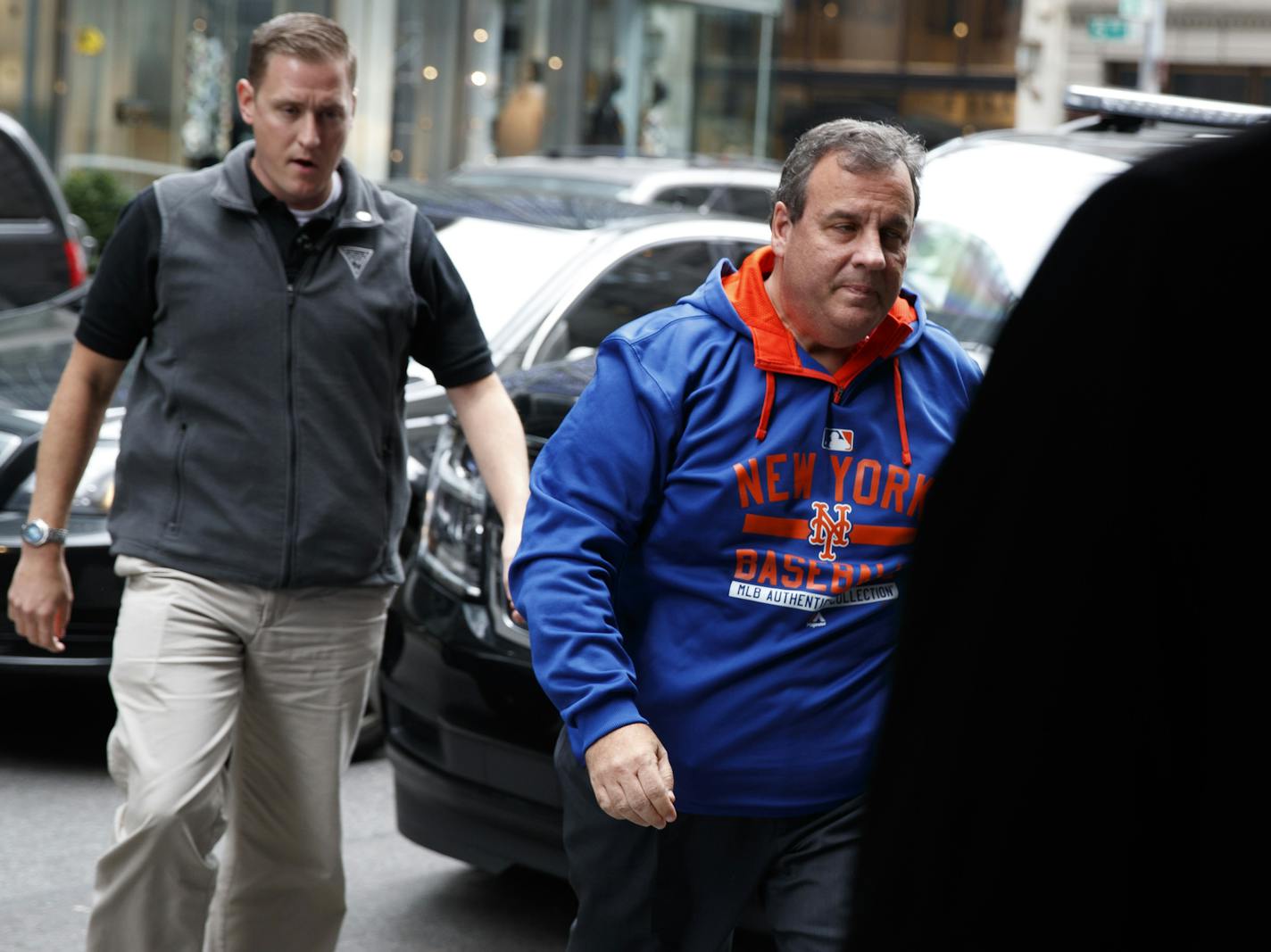 Gov. Chris Christie, R-N.J. arrives at Trump Tower, Saturday, Oct. 8, 2016, in New York. Republican leaders from Utah to Alabama called on Republican presidential candidate Donald Trump to quit the race after he bragged about groping women in a 2005 conversation caught on tape. (AP Photo/ Evan Vucci)